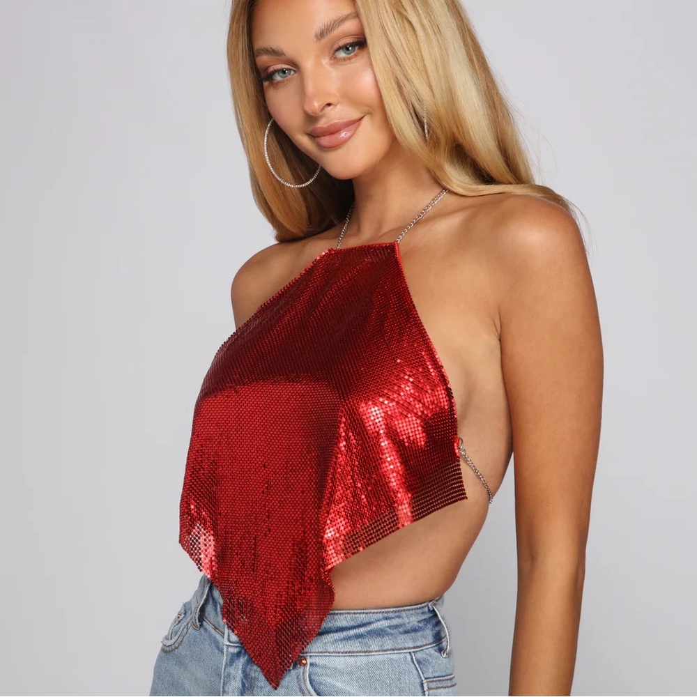 Windsor Red Chain Halter Top